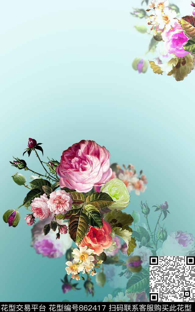 女装定位花花卉数码印花华亿平台下载（图片编号: 862417） - 瓦栏（Walan）