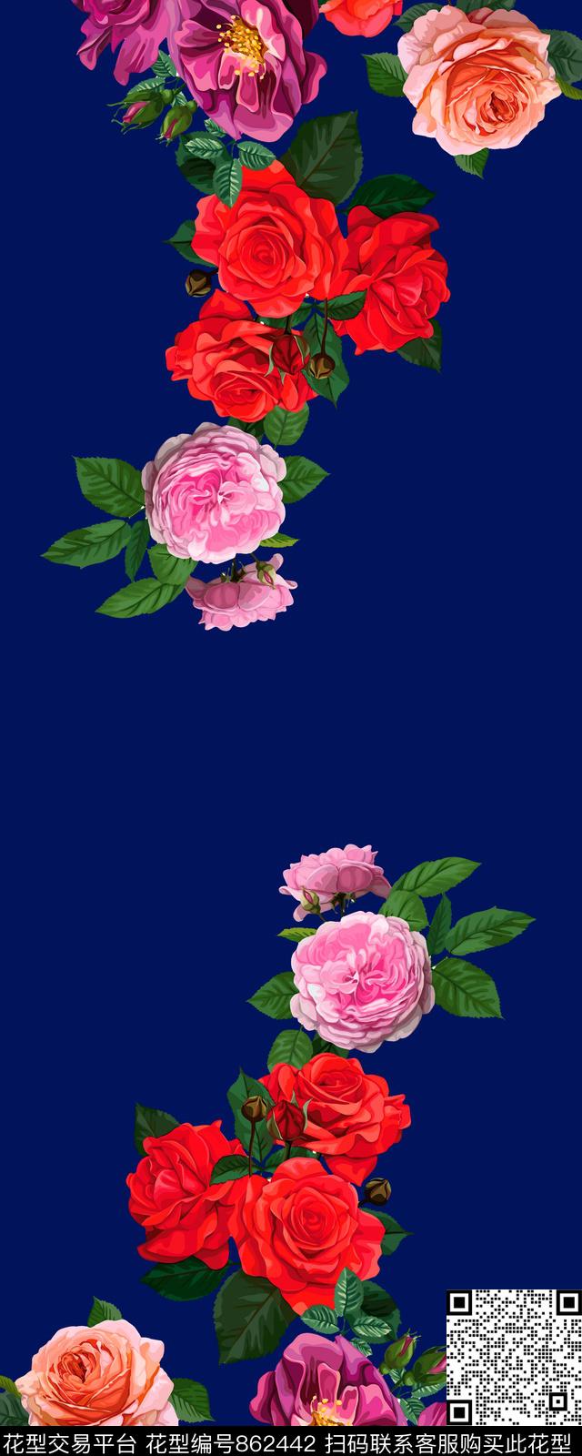 花卉花朵双边定位裙边花数码印花华亿平台下载（图片编号: 862442） - 瓦栏（Walan）