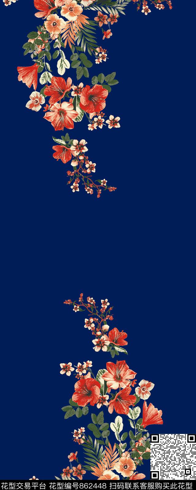 花卉花朵双边定位裙边花数码印花华亿平台下载（图片编号: 862448） - 瓦栏（Walan）