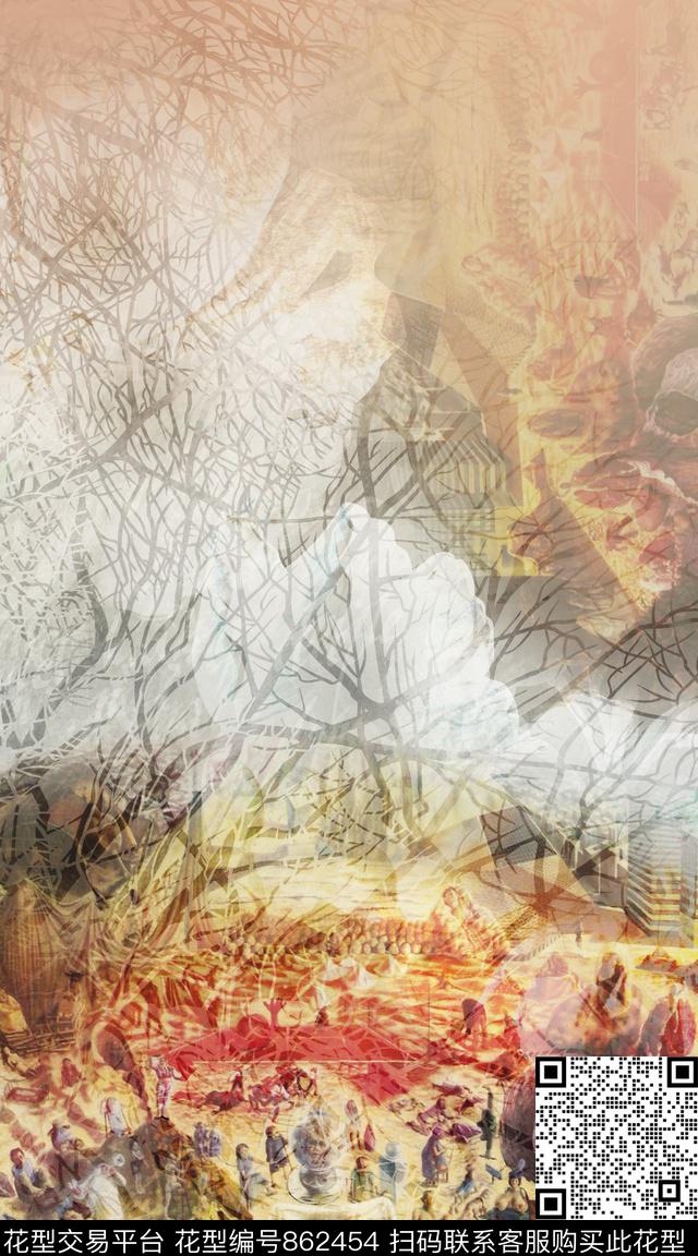 水彩抽象手绘数码印花华亿平台下载（图片编号: 862454） - 瓦栏（Walan）