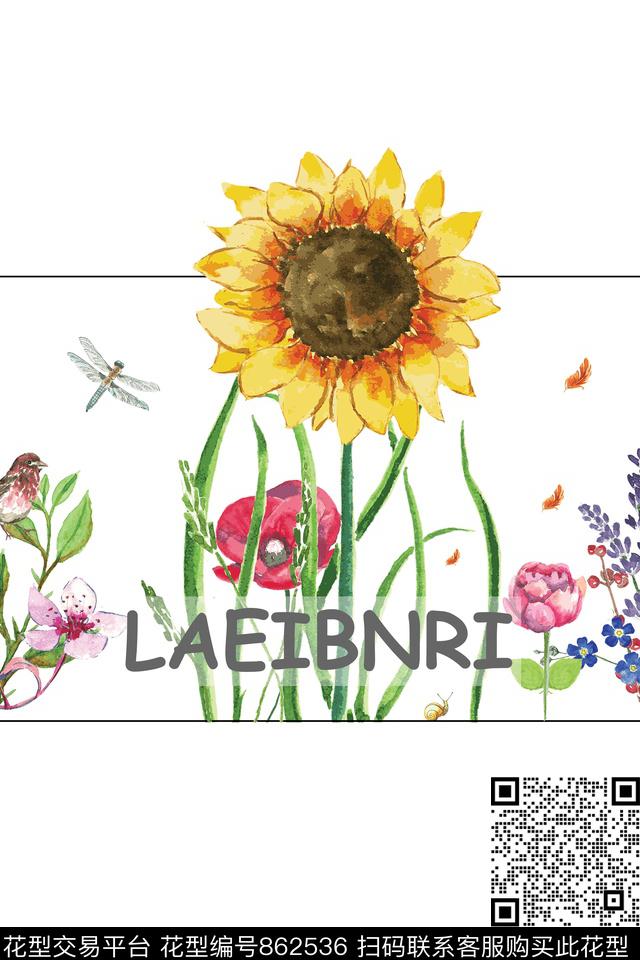 太阳花花鸟英语数码印花华亿平台下载（图片编号: 862536） - 瓦栏（Walan）