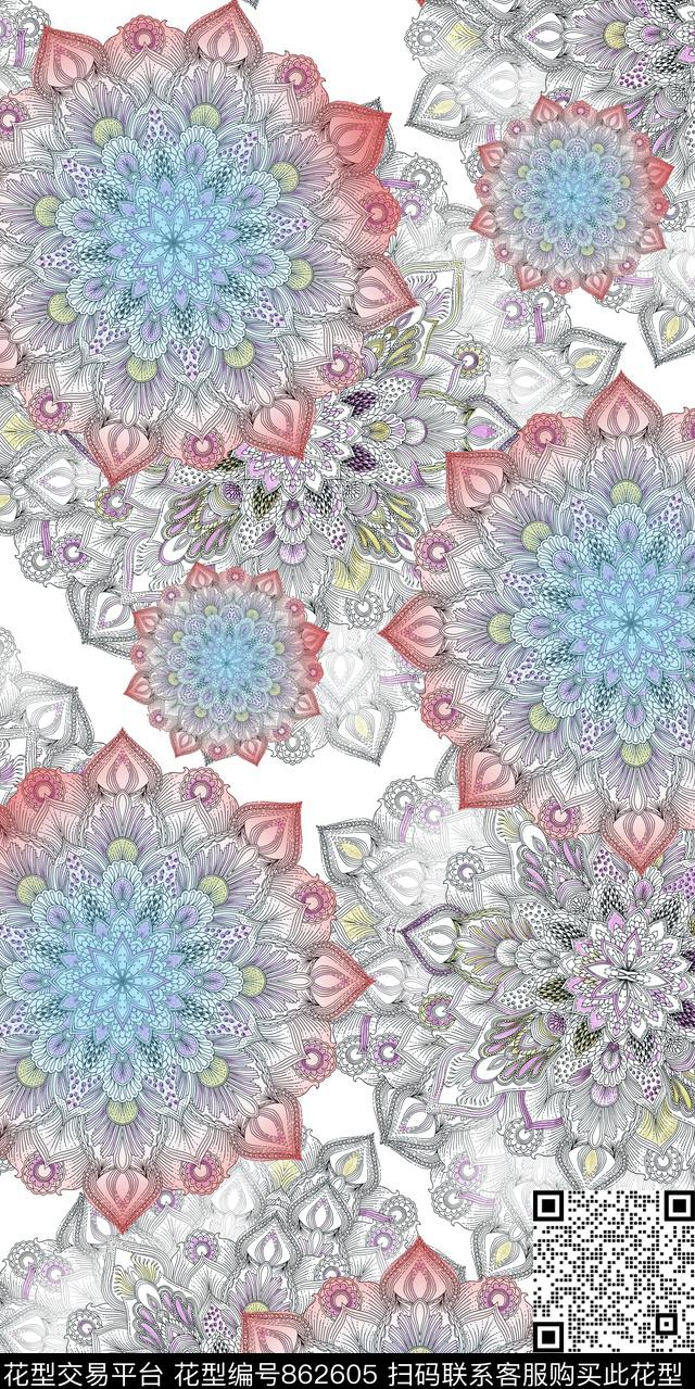 中国风抽象名族数码印花华亿平台下载（图片编号: 862605） - 瓦栏（Walan）