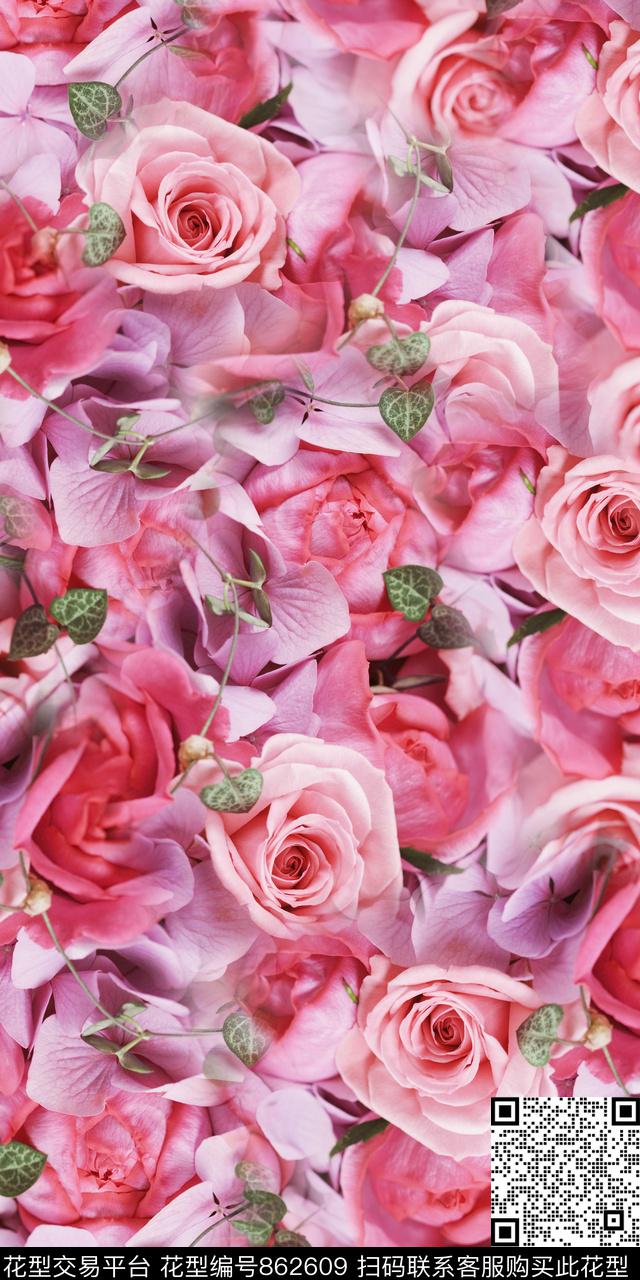 花朵乱花大花数码印花华亿平台下载（图片编号: 862609） - 瓦栏（Walan）
