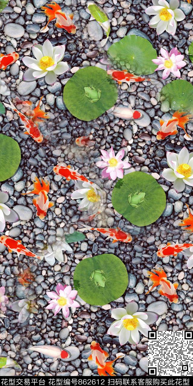 鲤鱼荷花鱼数码印花华亿平台下载（图片编号: 862612） - 瓦栏（Walan）