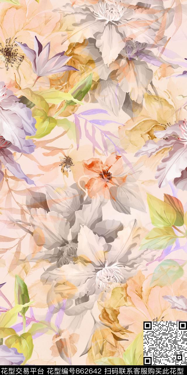 大花花卉数码数码印花华亿平台下载（图片编号: 862642） - 瓦栏（Walan）