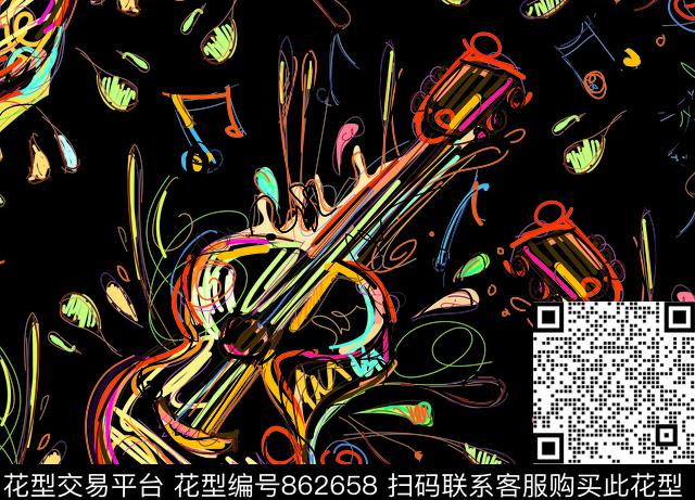乐器吉他创意风数码印花华亿平台下载（图片编号: 862658） - 瓦栏（Walan）