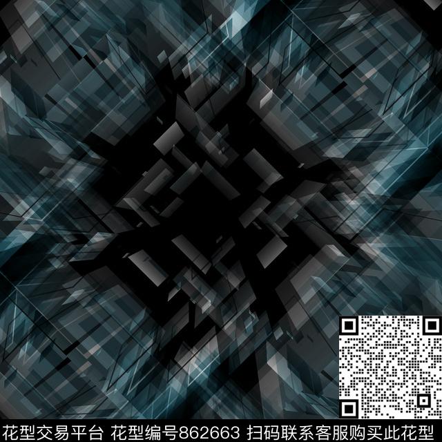 抽象三维几何数码印花华亿平台下载（图片编号: 862663） - 瓦栏（Walan）