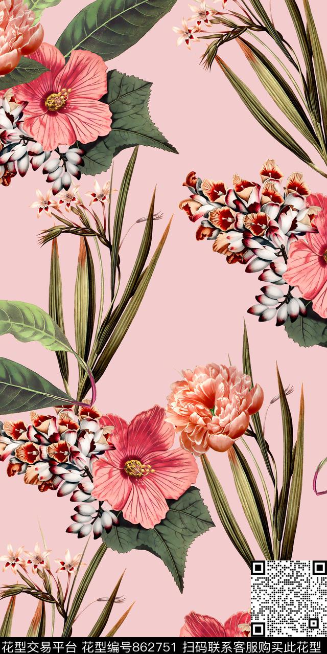 花朵花卉热带数码印花华亿平台下载（图片编号: 862751） - 瓦栏（Walan）