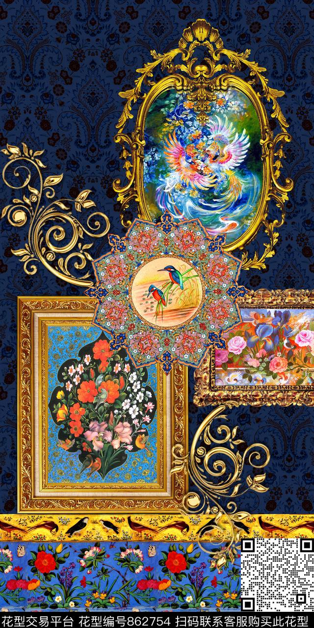 民族风花卉相框数码印花华亿平台下载（图片编号: 862754） - 瓦栏（Walan）