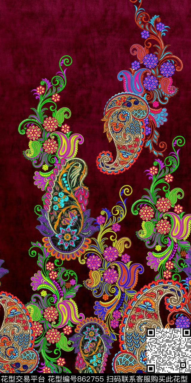 佩斯里腰果绣花数码印花华亿平台下载（图片编号: 862755） - 瓦栏（Walan）