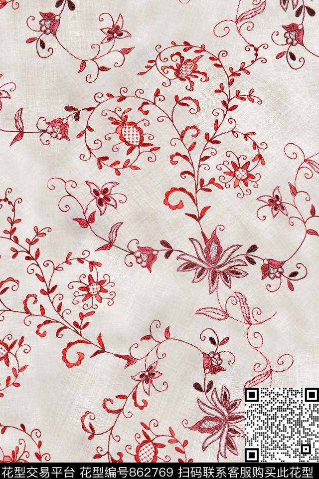 卷草线描绣花数码印花华亿平台下载（图片编号: 862769） - 瓦栏（Walan）