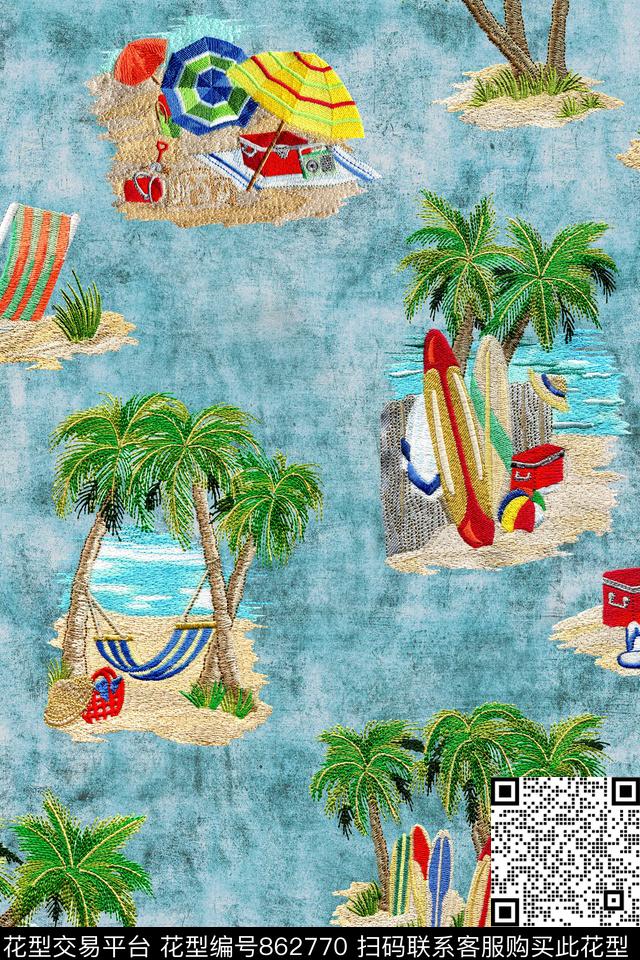 刺绣绣花热带风数码印花华亿平台下载（图片编号: 862770） - 瓦栏（Walan）