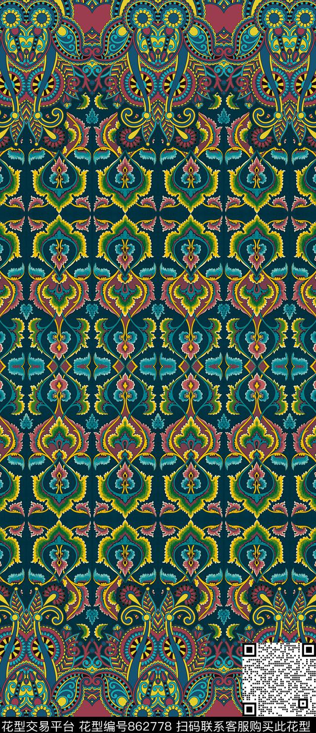 民族风条纹佩斯里数码印花华亿平台下载（图片编号: 862778） - 瓦栏（Walan）