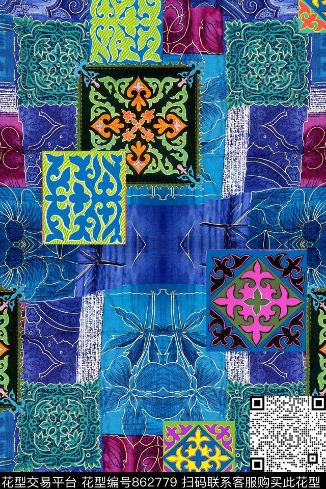 民族风几何格子数码印花华亿平台下载（图片编号: 862779） - 瓦栏（Walan）