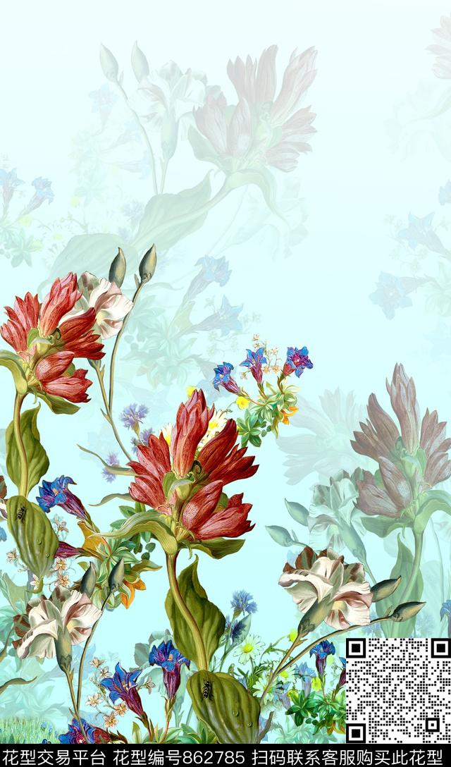 花卉定位花女装数码印花华亿平台下载（图片编号: 862785） - 瓦栏（Walan）