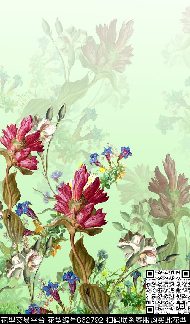 花卉定位花女装数码印花华亿平台下载（图片编号: 862792） - 瓦栏（Walan）