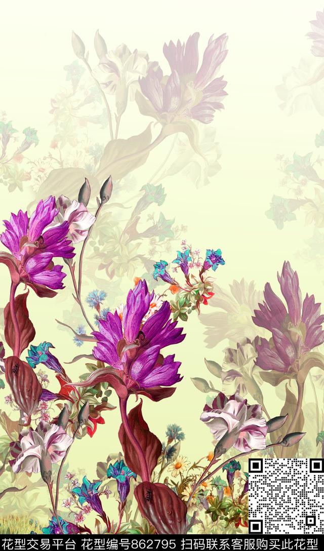 花卉定位花女装数码印花华亿平台下载（图片编号: 862795） - 瓦栏（Walan）