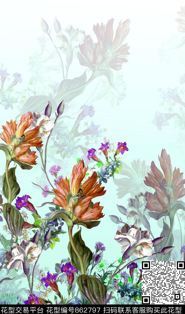 花卉定位花女装数码印花华亿平台下载（图片编号: 862797） - 瓦栏（Walan）