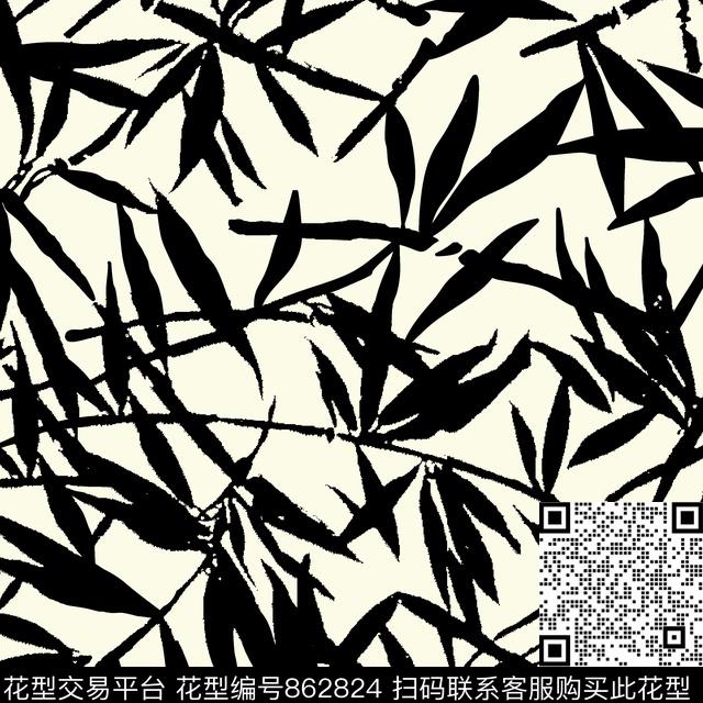 叶子竹子竹叶数码印花华亿平台下载（图片编号: 862824） - 瓦栏（Walan）