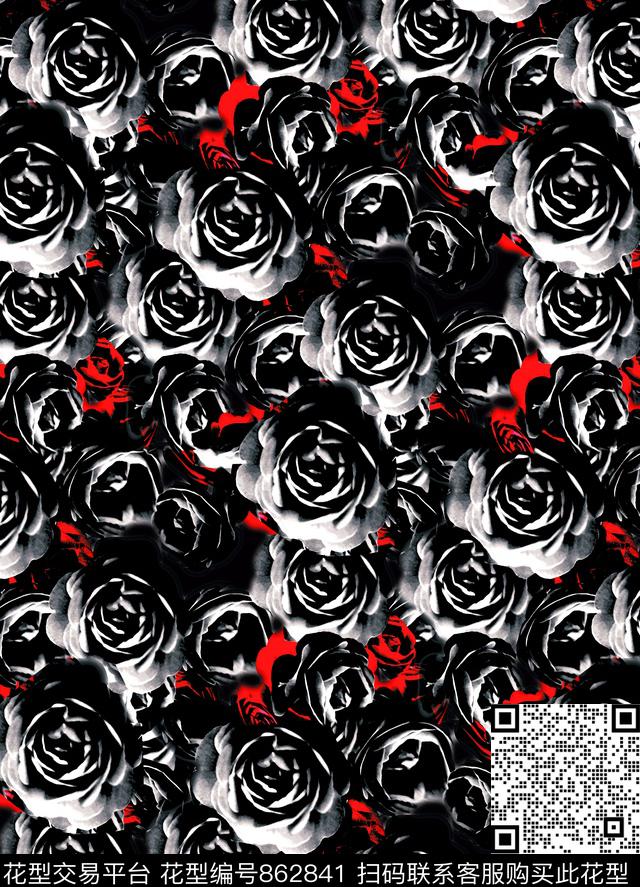 复古抽象玫瑰花DG数码印花华亿平台下载（图片编号: 862841） - 瓦栏（Walan）