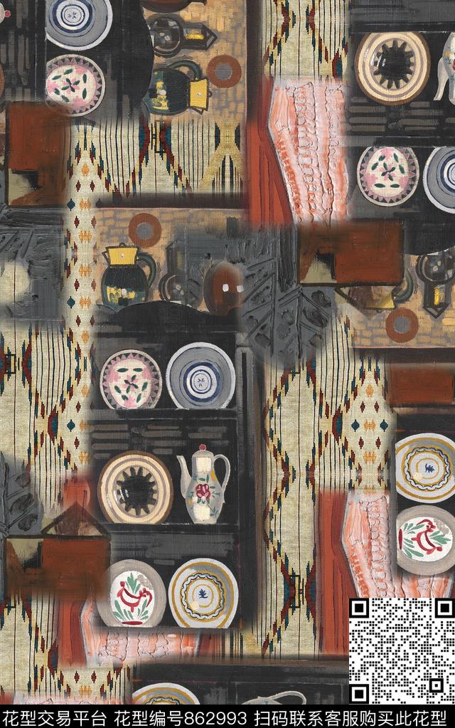 中国风波西米亚民族风数码印花华亿平台下载（图片编号: 862993） - 瓦栏（Walan）