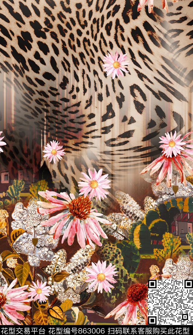 大花老虎皮水彩数码印花华亿平台下载（图片编号: 863006） - 瓦栏（Walan）