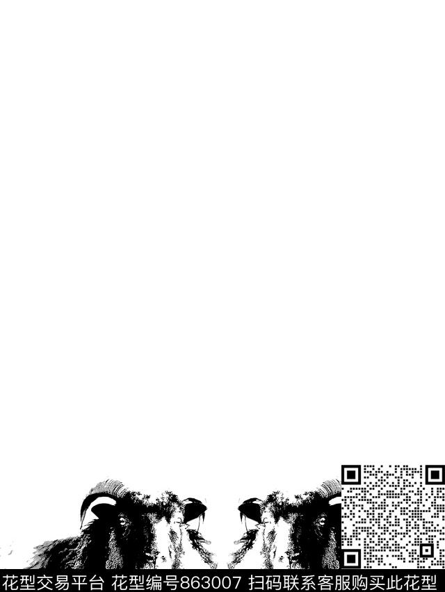 山羊动物男装T恤华亿平台传统印花华亿平台下载（图片编号: 863007） - 瓦栏（Walan）