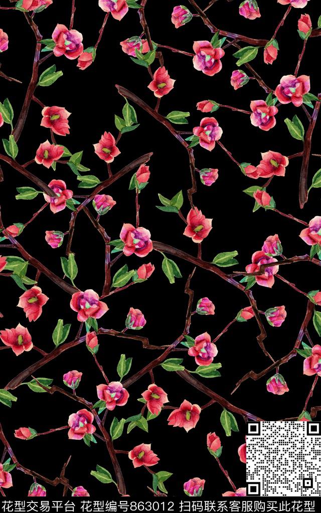水彩花卉小碎花数码印花华亿平台下载（图片编号: 863012） - 瓦栏（Walan）