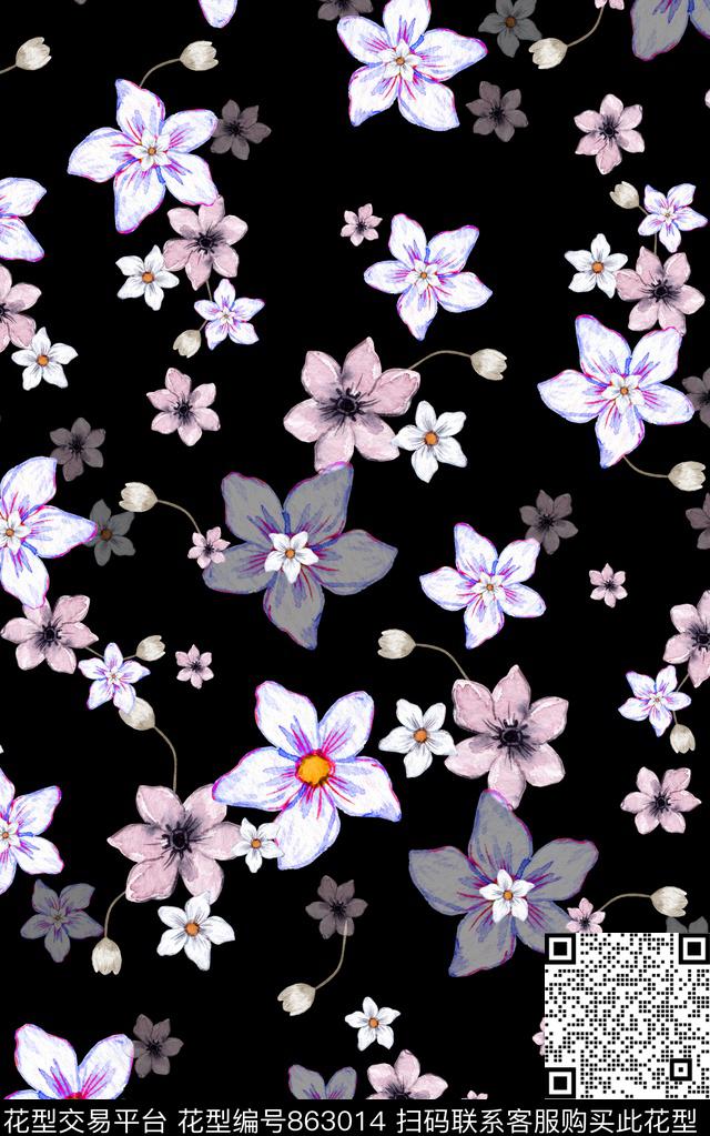 小碎花水彩花卉数码印花华亿平台下载（图片编号: 863014） - 瓦栏（Walan）