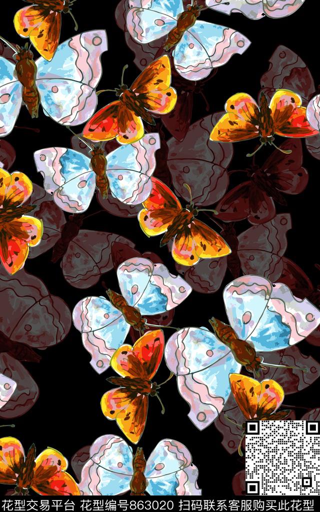 昆虫蝴蝶翅膀数码印花华亿平台下载（图片编号: 863020） - 瓦栏（Walan）