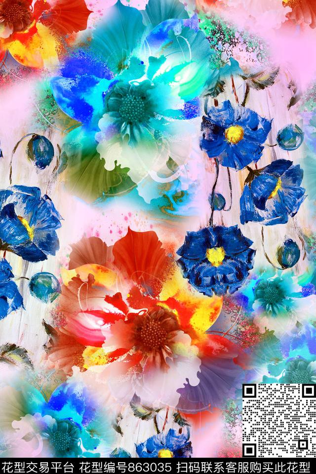 花卉花朵小碎花数码印花华亿平台下载（图片编号: 863035） - 瓦栏（Walan）
