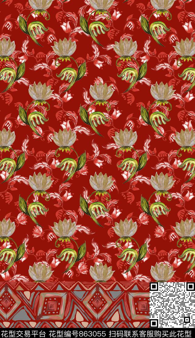 波西米亚民族风中国风数码印花华亿平台下载（图片编号: 863055） - 瓦栏（Walan）