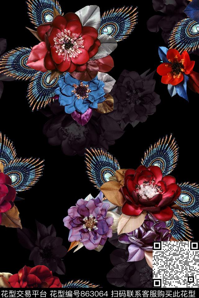 花卉刺绣底纹数码印花华亿平台下载（图片编号: 863064） - 瓦栏（Walan）