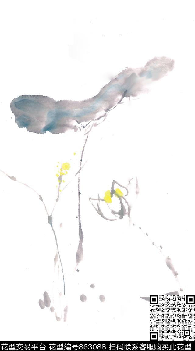 自画意境花卉数码印花华亿平台下载（图片编号: 863088） - 瓦栏（Walan）