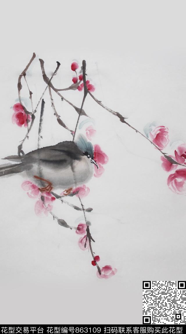 自画国画花鸟画数码印花华亿平台下载（图片编号: 863109） - 瓦栏（Walan）