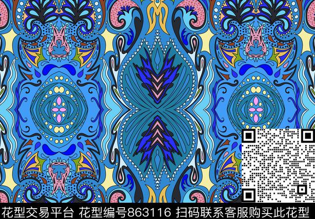 几何抽象图像传统印花华亿平台下载（图片编号: 863116） - 瓦栏（Walan）