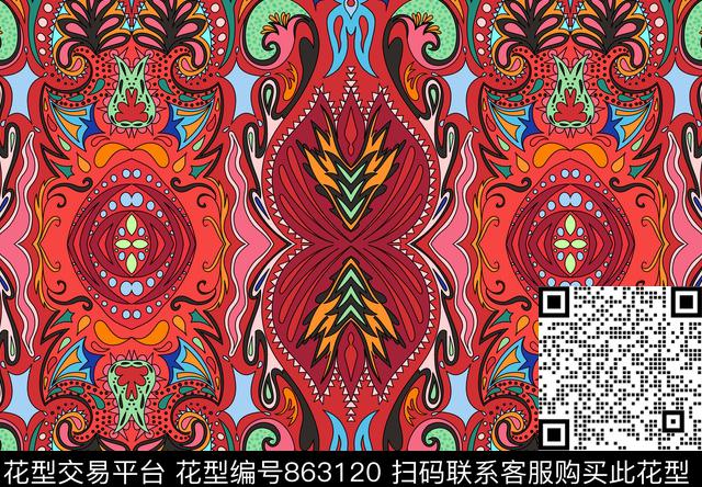 几何抽象图像传统印花华亿平台下载（图片编号: 863120） - 瓦栏（Walan）