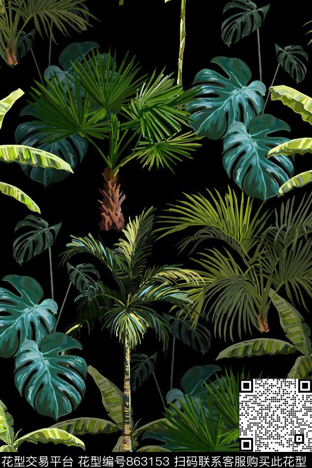 花朵树叶叶子数码印花华亿平台下载（图片编号: 863153） - 瓦栏（Walan）