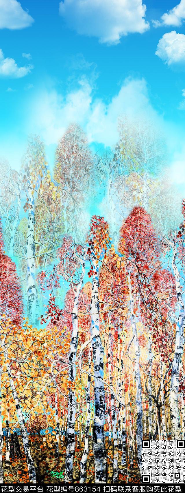 女装双边定位花油画风景数码印花华亿平台下载（图片编号: 863154） - 瓦栏（Walan）