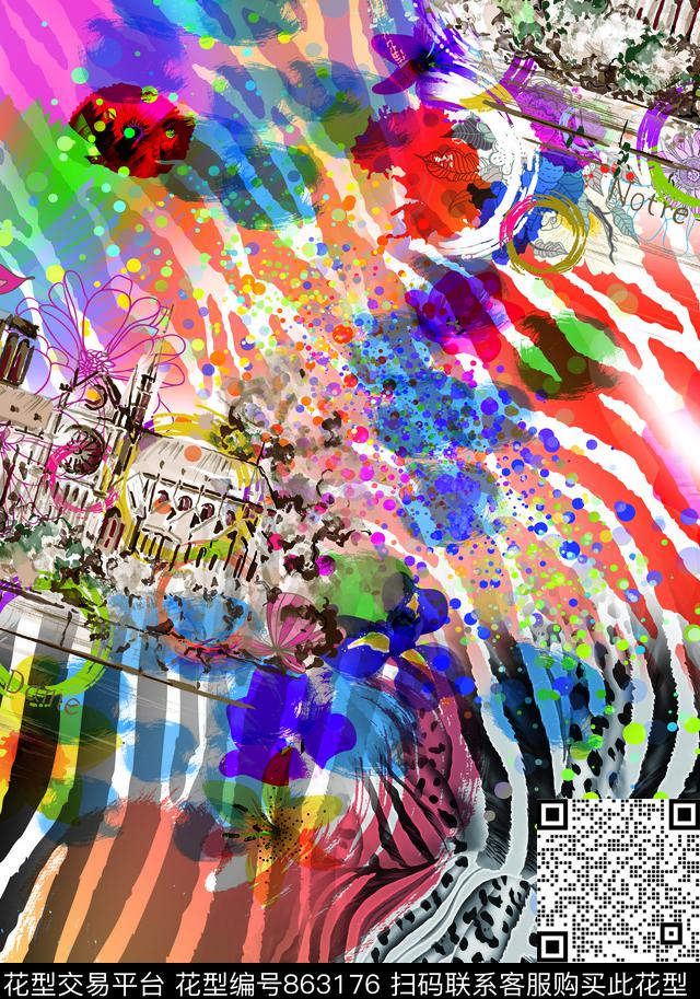小花动物纹多彩数码印花华亿平台下载（图片编号: 863176） - 瓦栏（Walan）