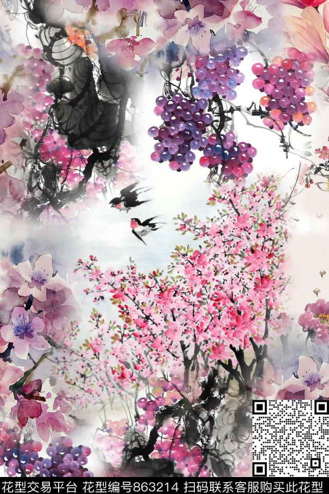 中国风民族风1/2跳接数码印花华亿平台下载（图片编号: 863214） - 瓦栏（Walan）