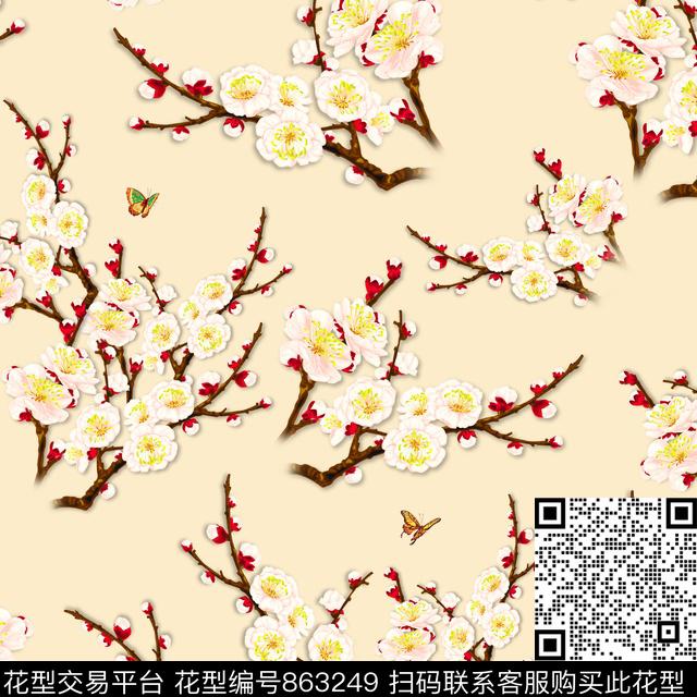 桃花花卉大气数码印花华亿平台下载（图片编号: 863249） - 瓦栏（Walan）