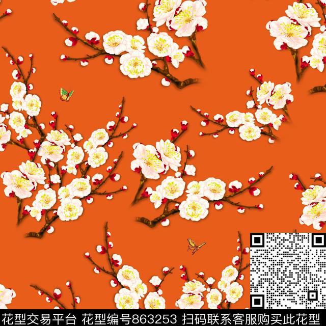 桃花花卉大气数码印花华亿平台下载（图片编号: 863253） - 瓦栏（Walan）