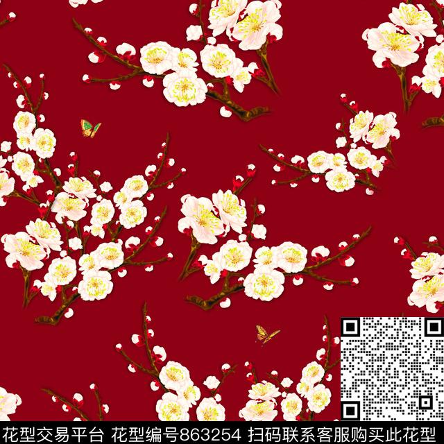 桃花花卉大气数码印花华亿平台下载（图片编号: 863254） - 瓦栏（Walan）