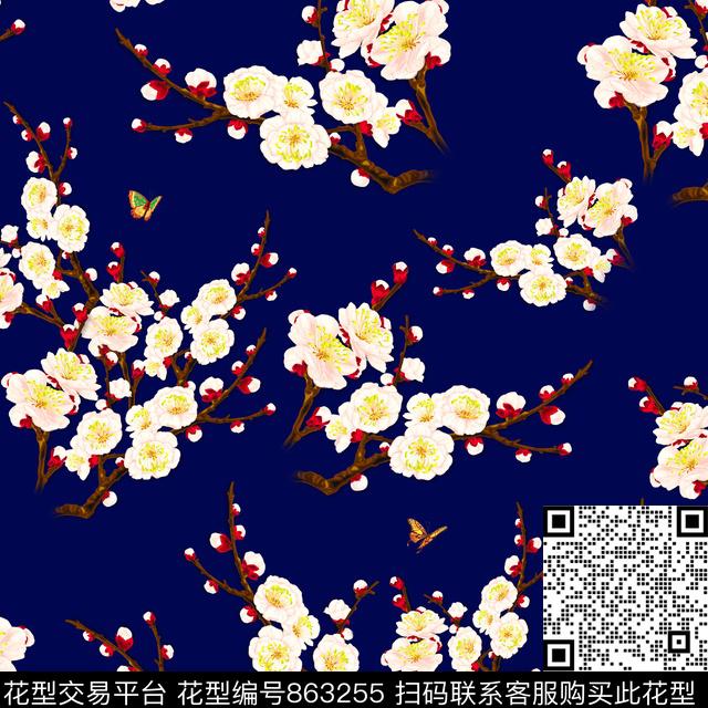 桃花花卉大气数码印花华亿平台下载（图片编号: 863255） - 瓦栏（Walan）