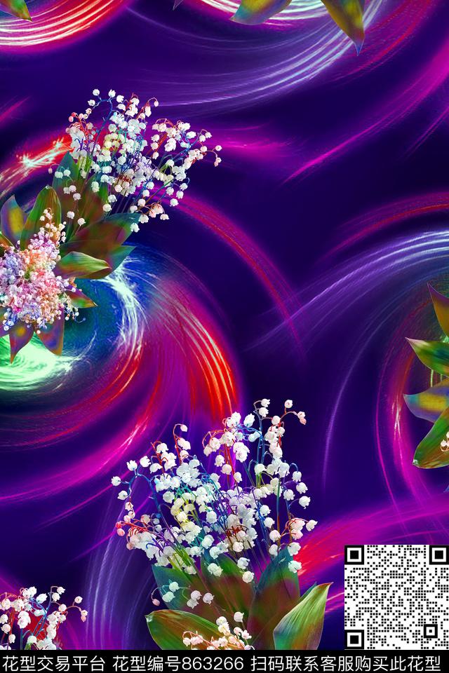 树枝小碎花花卉数码印花华亿平台下载（图片编号: 863266） - 瓦栏（Walan）