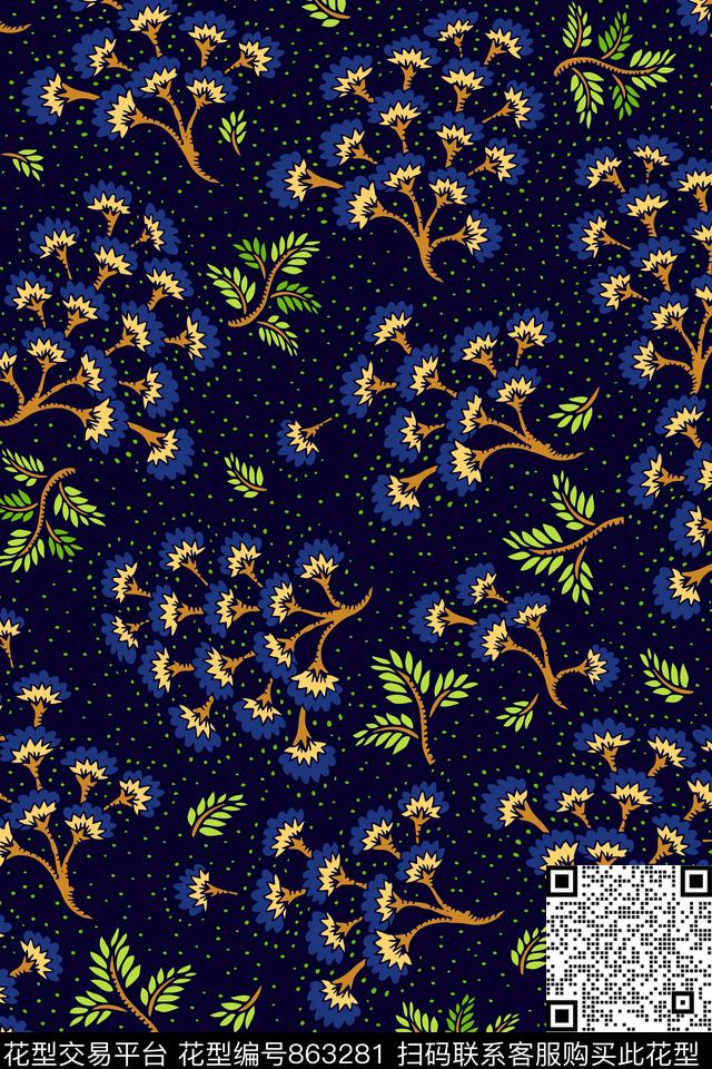 抽象叶子树枝传统印花华亿平台下载（图片编号: 863281） - 瓦栏（Walan）