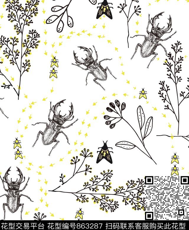 昆虫时尚清新传统印花华亿平台下载（图片编号: 863287） - 瓦栏（Walan）