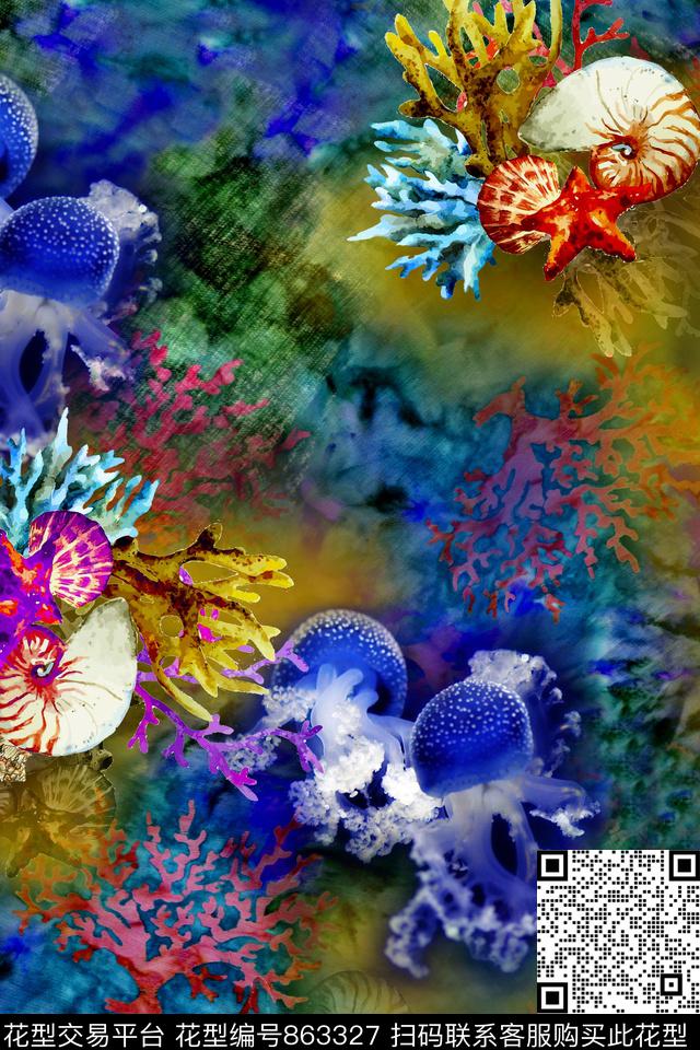 海底热带水母数码印花华亿平台下载（图片编号: 863327） - 瓦栏（Walan）