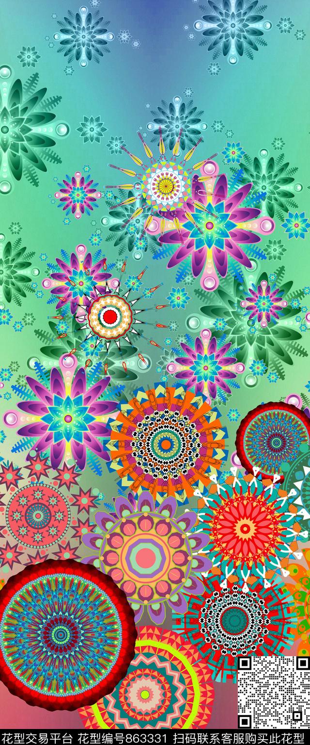 民族风曼陀罗女装定位数码印花华亿平台下载（图片编号: 863331） - 瓦栏（Walan）